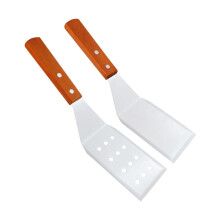 Sraith Spatula Cruach Dhosmálta de 2, Spatula Miotail Happon le Láimhseáil Adhmaid, Sliotáilte le haghaidh Pancóige, Burgaire Smash, Uibheacha,