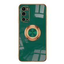 Elegantní nárazuvzdorný kryt na Samsung S20FE s černým prstenem a držákem.