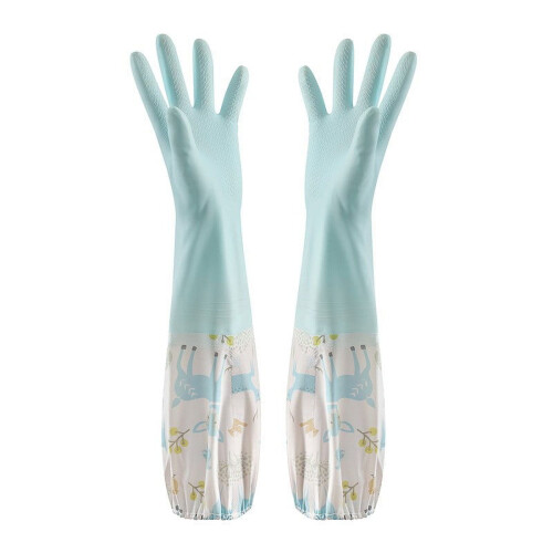 Rubber Cleaning Gloves with Lining, Waterproof, 1 Pair
