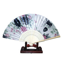 Ventaglio decorativo con fiori, colore bianco, rosa e blu, 45 cm (18 pollici)