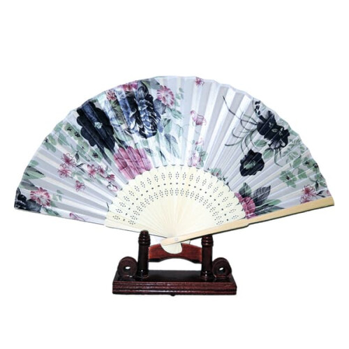 Leque decorativo com luzes em formato de flor, nas cores branco, rosa e azul, 45 cm (18 polegadas).