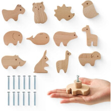 12 Stück Holz-Schrankknöpfe in Tierform für Kinder