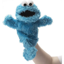 Fantoche de mão do Monstro das Bolachas, brinquedo de pelúcia macio, azul.