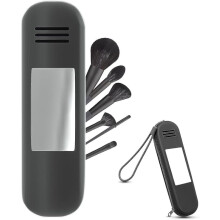Reiseetui für Make-up-Pinsel mit Spiegel und Reißverschluss, Schwarz