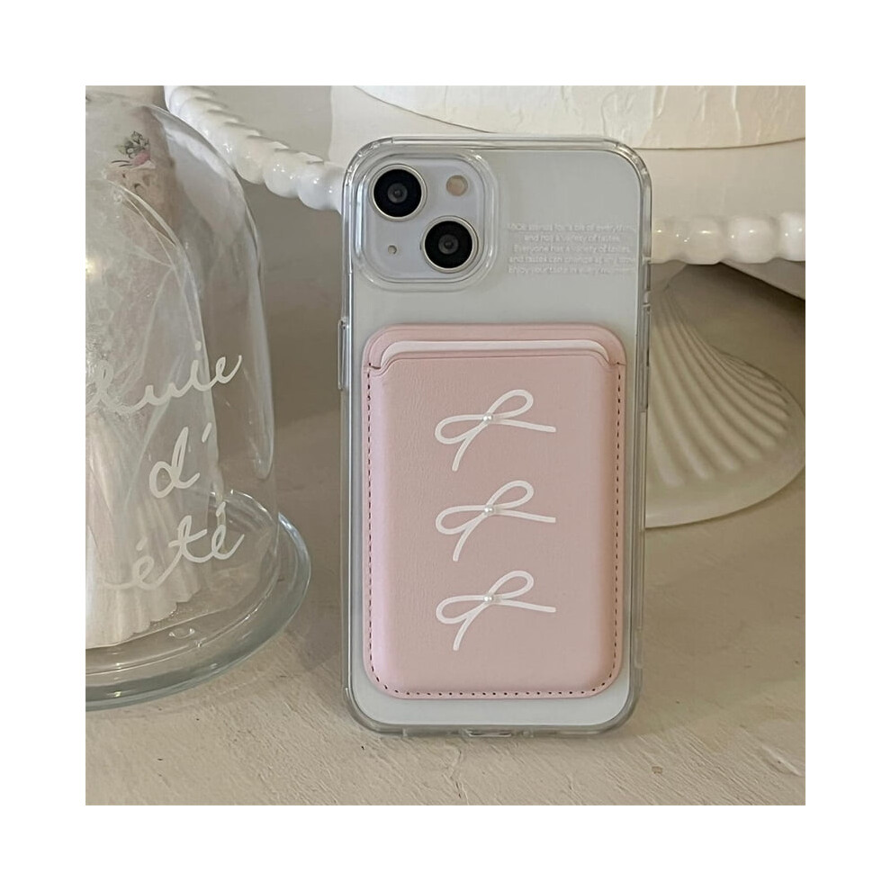 Pearl Bow Card Holder For Magsafe Iphone 15Â11 Clear Case White 9101399758235