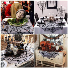 Liquidation ! Nappe toile d'araignée Halloween lulshou en dentelle noire, décoration de table pour fête d'Halloween