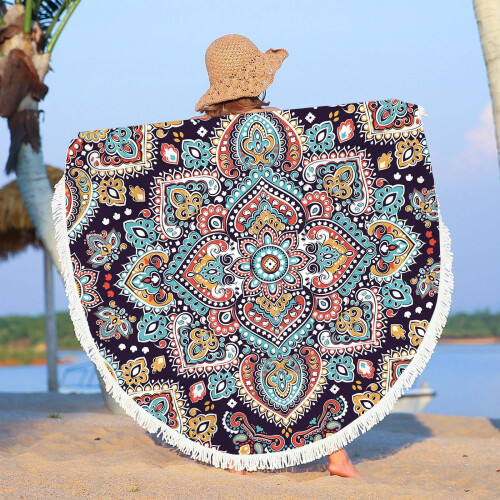 Toalha de praia redonda de microfibra estampada, secagem rápida, 76 x 152 cm (30 x 60 polegadas).