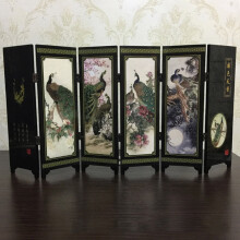 Wooden Peacock Folding Screen Desktop Decor 18.9" x 9.45"