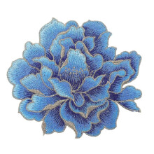 Blue jeans embroidered peony flower patch sew-on 1 piece