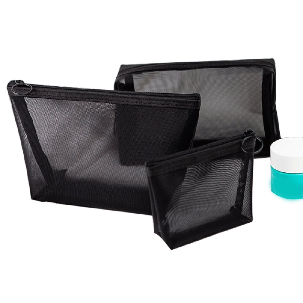 Portable mesh cosmetic wash bag with zipper, 3-piece set