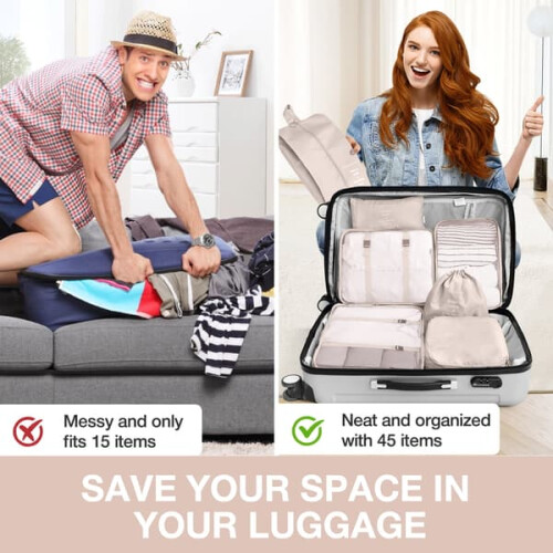 INF Packing Cubes Set for Suitcase Beige 7 pcs 2