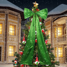 Red Christmas tree topper bow with satin ribbon, 120cm