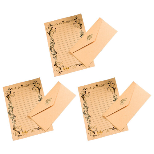Vintage-inspired writing paper set with kraft envelopes, 24