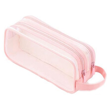 Grid Mesh Etui 2 Compartimenten Pennenzak Doorzichtig Potlood Etui Transparante Make- Tas voor Tiener Student College - Roze
