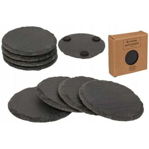 4er-Pack Untersetzer Stein/Schiefer – Schwarze Glasuntersetzer