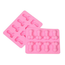 Moule à glaçons amusant en forme de pénis, en silicone rose.