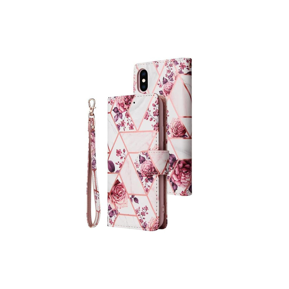Marble Grid Wallet Case For Galaxy S21 Roses 962125345902