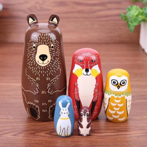 Russian Nesting Dolls Animal Design Multicolor