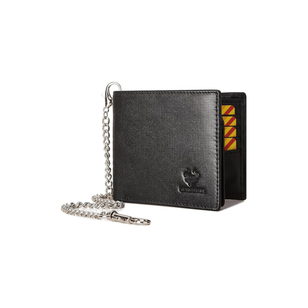 Men's Genuine Leather Bifold Wallet With Chain And Rfid 962125359343