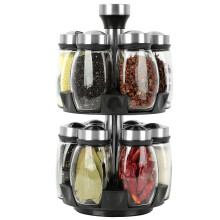 GILIGEGE Organizador giratorio de especias para cocina, 12 frascos de vidrio, organizador giratorio de condimentos y especias.