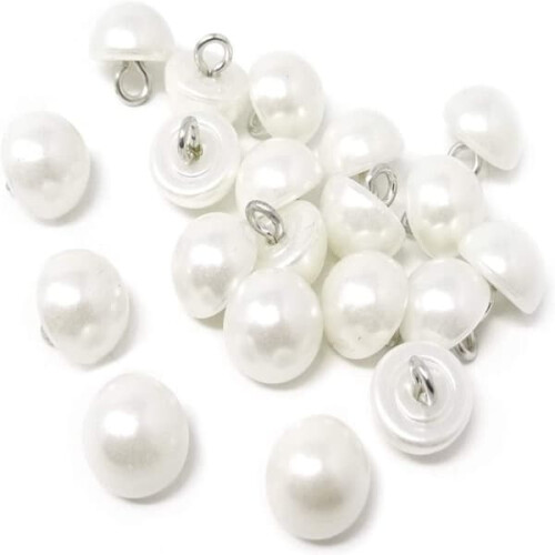 Imitation Pearl Buttons Pure White Silver Tone 12pcs
