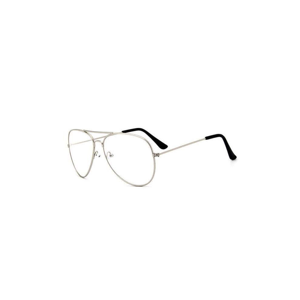 Retro Pilot Aviator Glasses Frame Clear Lenses Silver 962125356090