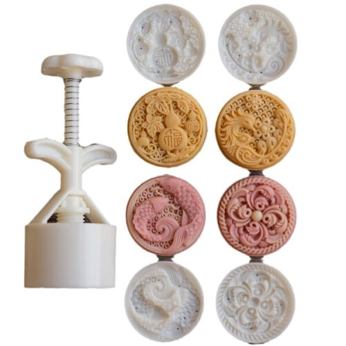 Mung Bean Mooncake Mold Hand Pressed 4-Stamp Baking Tool