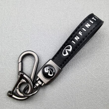 Car-themed leather keychain with silver hardware
