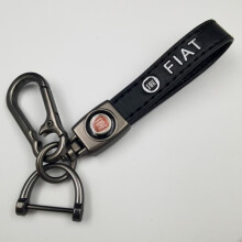 Car-themed leather keychain with silver hardware