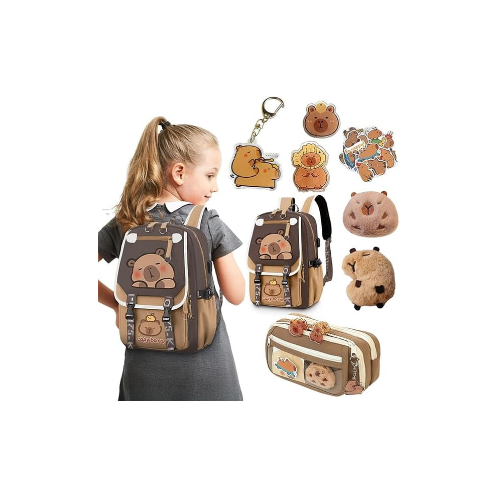 Cute Capybara Nylon Backpack for Kids with 11 Small Gifts
