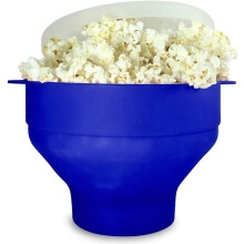 Bol de silicona plegable para palomitas de maíz, color azul.