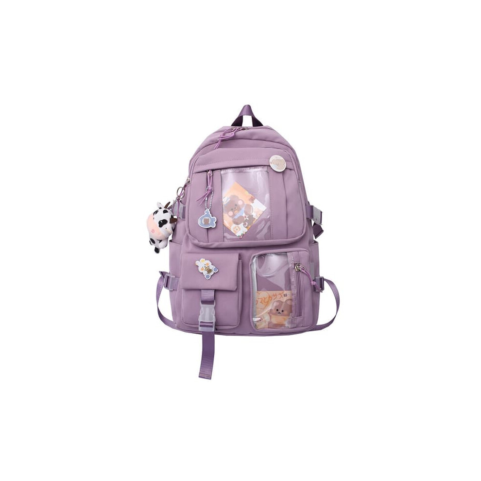 Purple travel backpack with multiple pockets