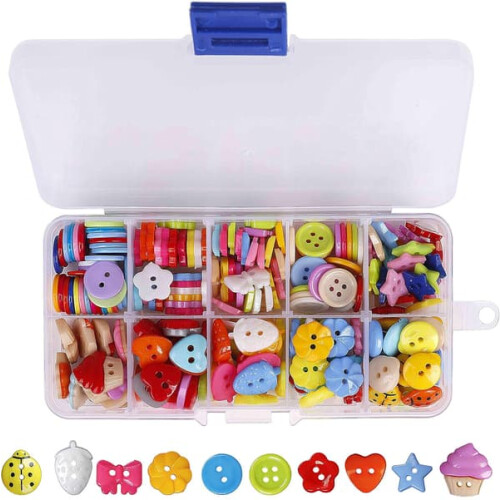 Sewing Buttons Colored Plastic 235 Pieces with Storage Box