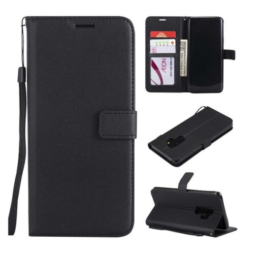 Capa carteira em couro preto compatível com Samsung Galaxy S8.