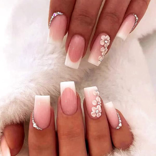 French false nails white tip medium square 24 pcs