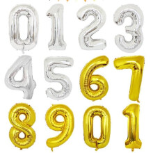 90CM Number Balloon Metallic Gold Silver