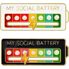 Funny Social Battery Brooch Pin Set 2 pcs