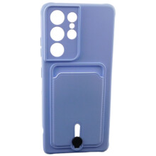 Ag luí le Cás Samsung Galaxy S21Ultra - Silicone Micrea-shnáithín le Sealbhóir Cárta Corcra