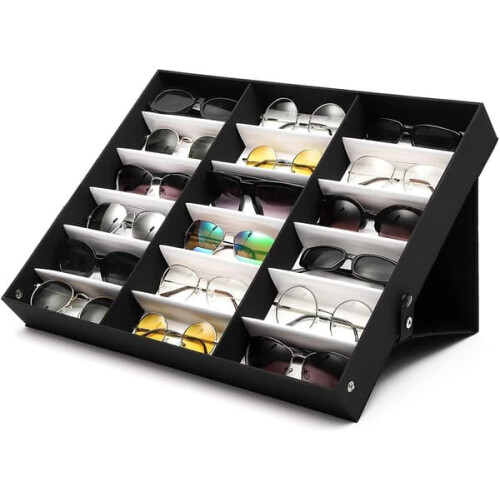 Sunglasses Organizer Box with Stand 18 Compartments