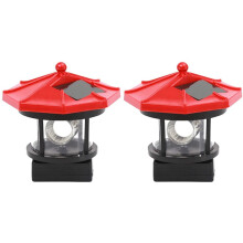 2X Solar Lawn Light Solar Led Rotating Lighthouse Outdoor Waterproof Garden Courtyard Decoration (Red)