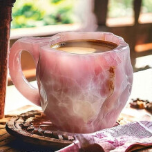 Tazas de café de cristal mineral, tazas de café multicolores con asas para el hogar y la oficina (FMY) Rosa