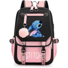 Sac à dos scolaire pour filles, grande capacité, motif couture, rose décontracté, multicolore{F2}