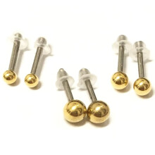 Hypoallergenic gold ball earrings in titanium 3 pairs