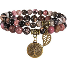 Natural Stone Bracelet for Women with Pearls Set of Two