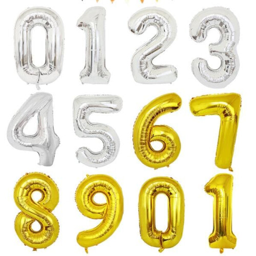 90CM Number Balloon Metallic Gold Silver