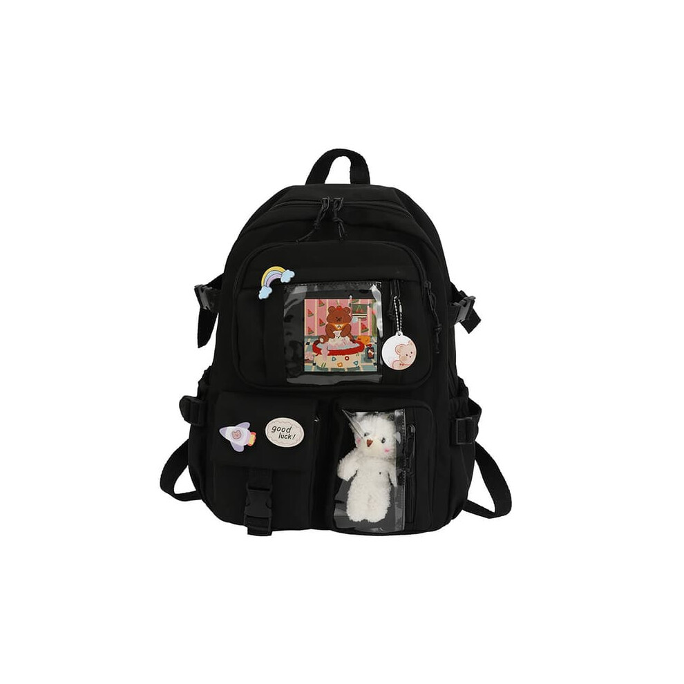 Kawaii bear backpack black large capacity school bag for