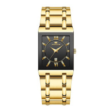 Men's Square Stainless Steel Gold Watch with Diamonds