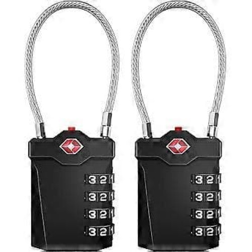 TSA 4-Digit Suitcase Lock with Alarm, Black (2 Pack)