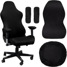 Gaming chair cover with armrests black stretchable washable