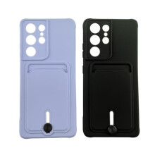 Ag luí le Cás Samsung Galaxy S21Ultra - Silicone Micrea-shnáithín le Sealbhóir Cárta Dubh